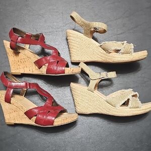 LOT Maroon and Tan Wedge Sandals